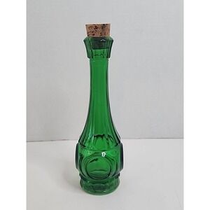 Vintage Wheaton Glass Bullseye Green 9" Bud Vase MCM Mid Century Has Cork In Top